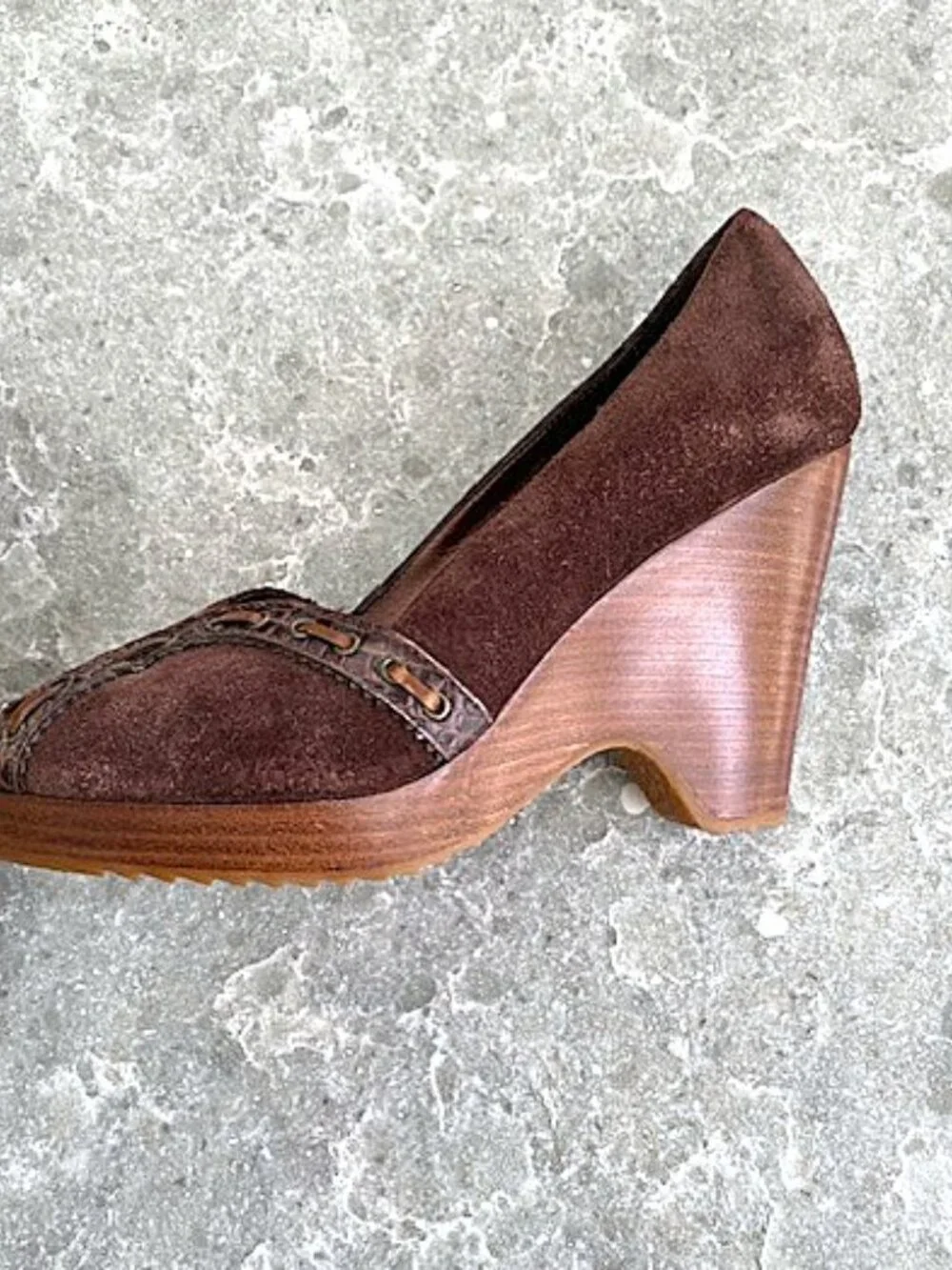 Cole Haan Women's Brown Suede Leather Peep Toe Platform Wedge Shoes Sandals 7.5